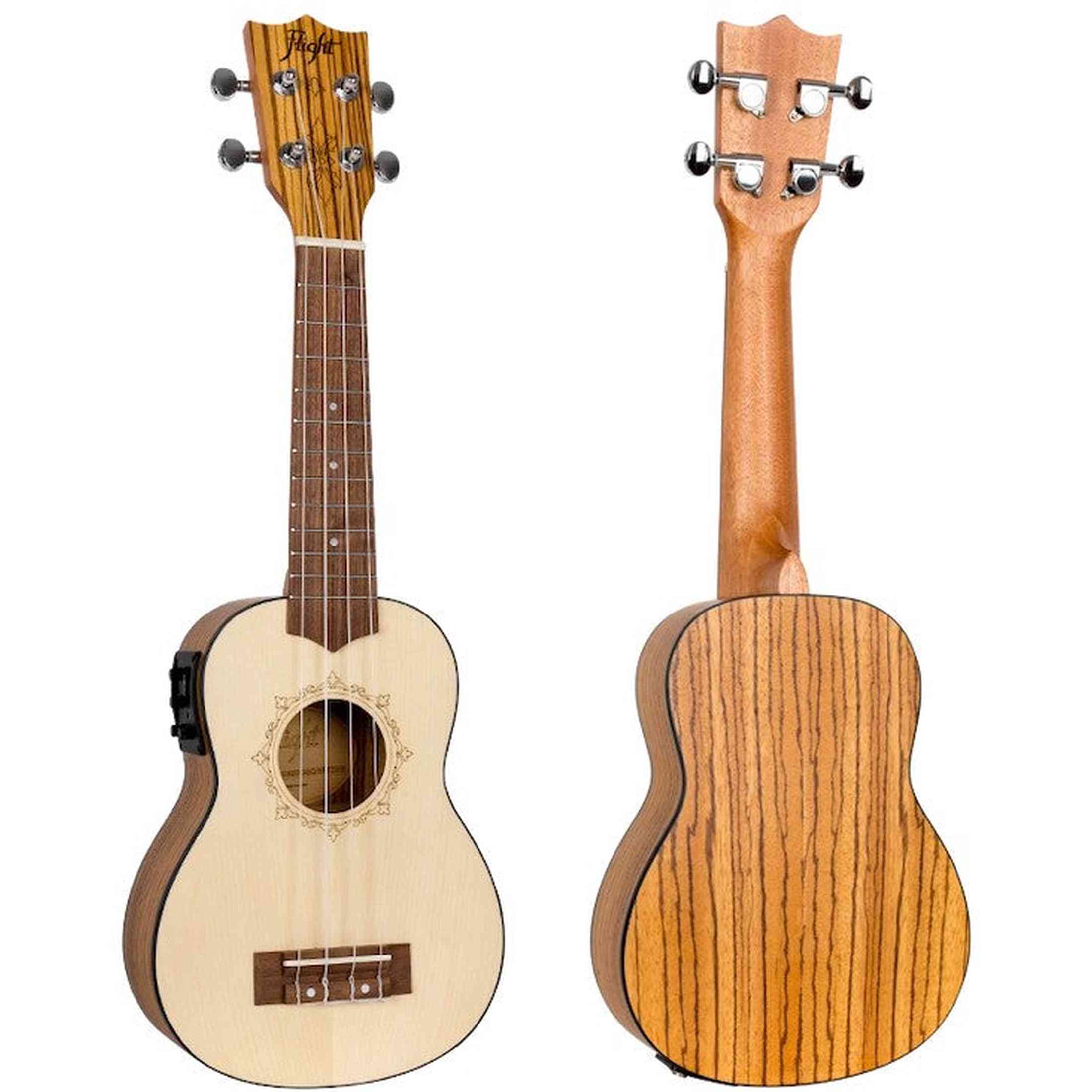 Flight DUS320 EQ SP/ZEB Soprano Ukulele met Spruce Top, Zebrawood Body en Ingebouwde Pickup met Tuner