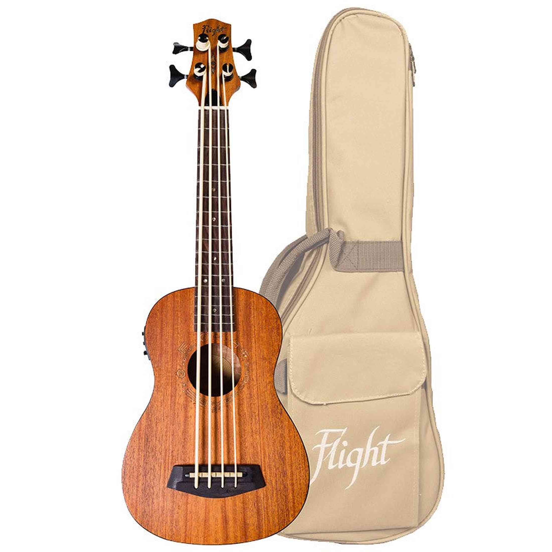 Flight DUBS Bass Ukulele met Mahogany Body, Walnut Toets en Actieve Pickup