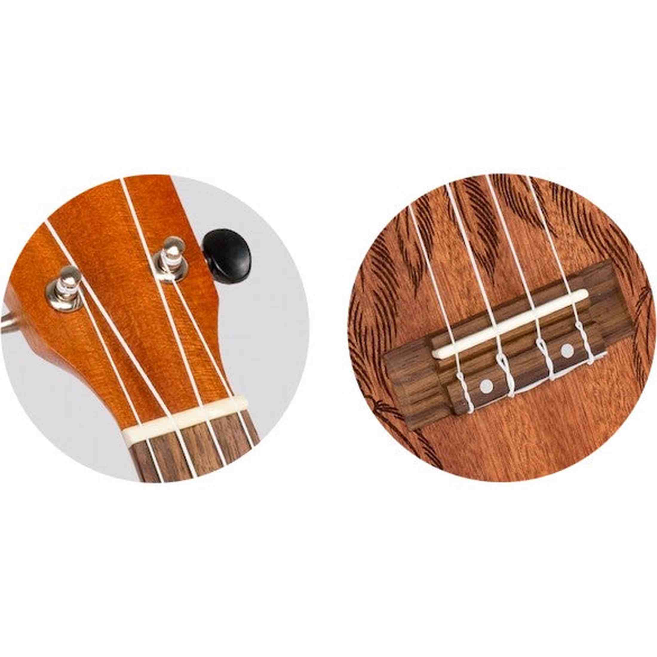 Flight NUS350 DC Soprano Ukulele met African Sapele Body, Dreamcatcher Lasergravure en Bone Topkam