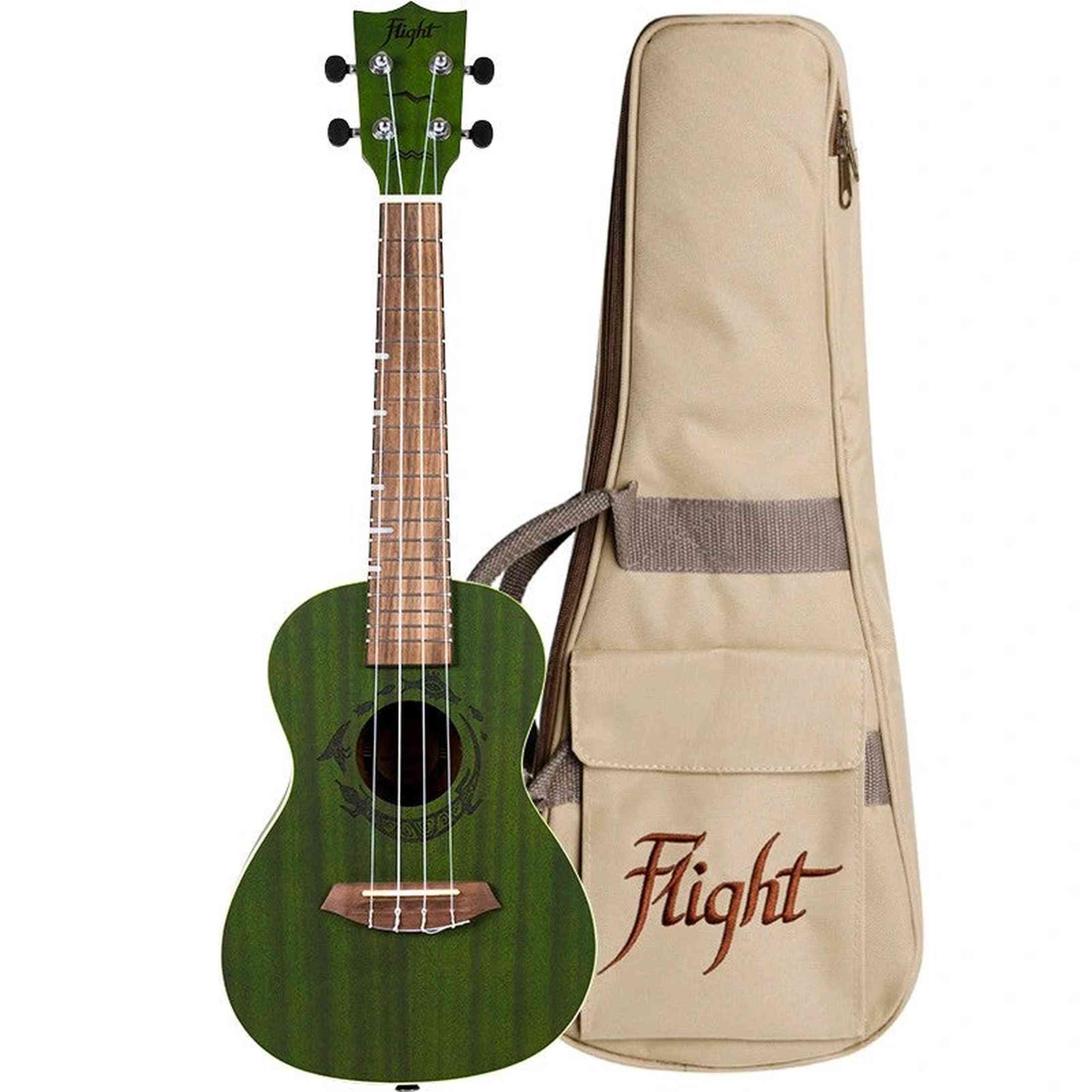 Flight DUC380 Jade Concert Ukulele met Mahogany Body, Bone Topkam en Aquila Nylgut Snaren