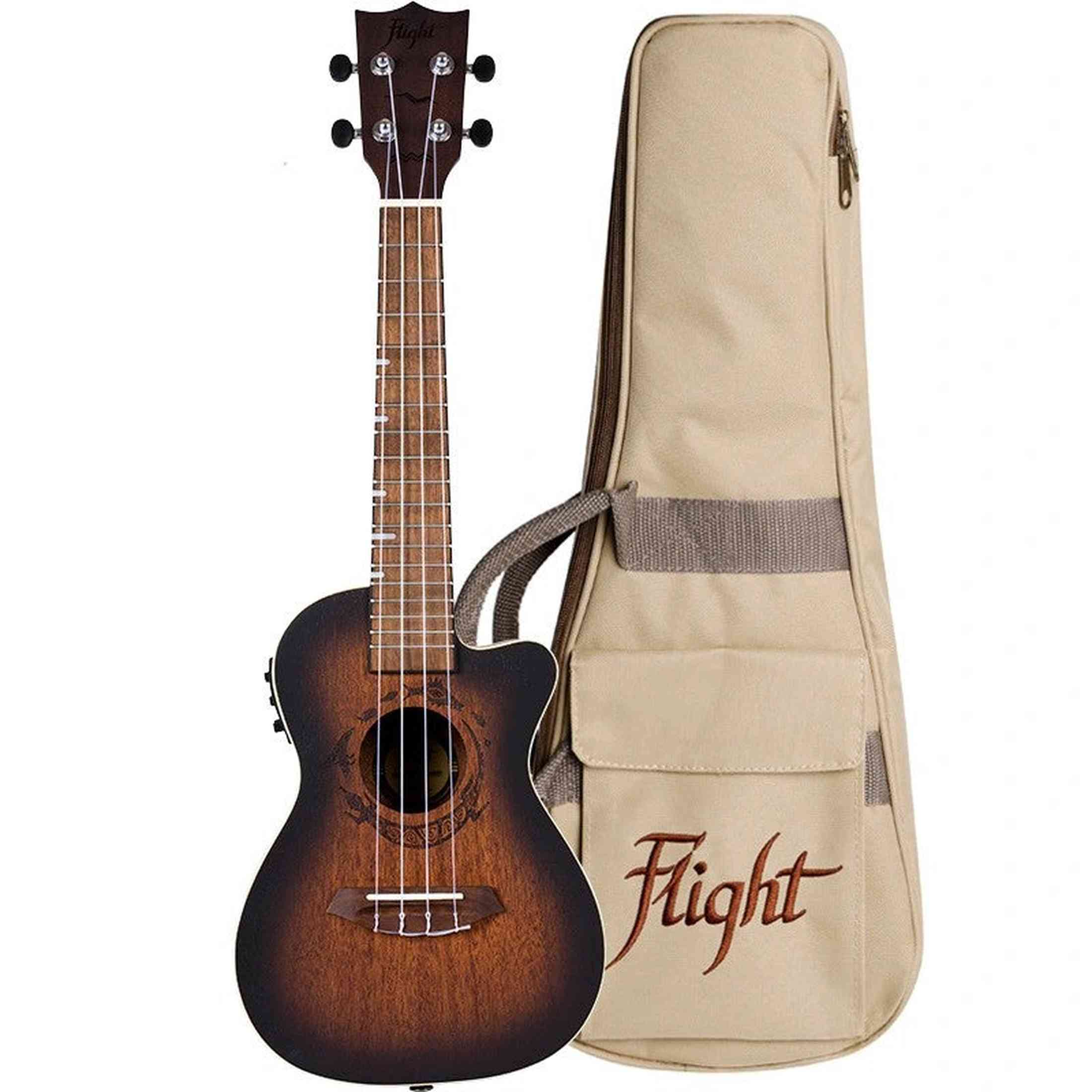 Flight DUC380 CEQ Amber Elektrisch-Akoestische Concert Ukulele met Cutaway, Mahogany Body, Pickup met EQ en Aquila Nylgut Snaren