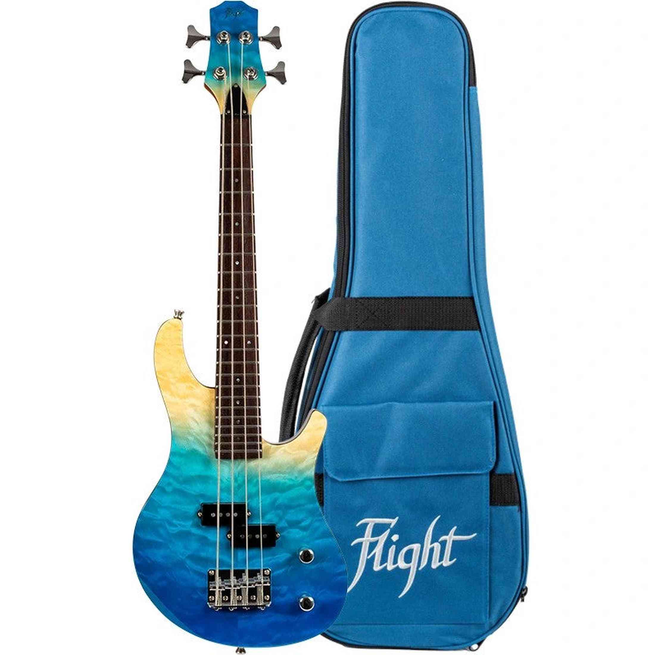 Flight Mini Bass TBL Elektrische Mini Bass Ukulele met Quilted Maple Top, Alnico 5 P-Style Pickup en Roasted Maple Hals