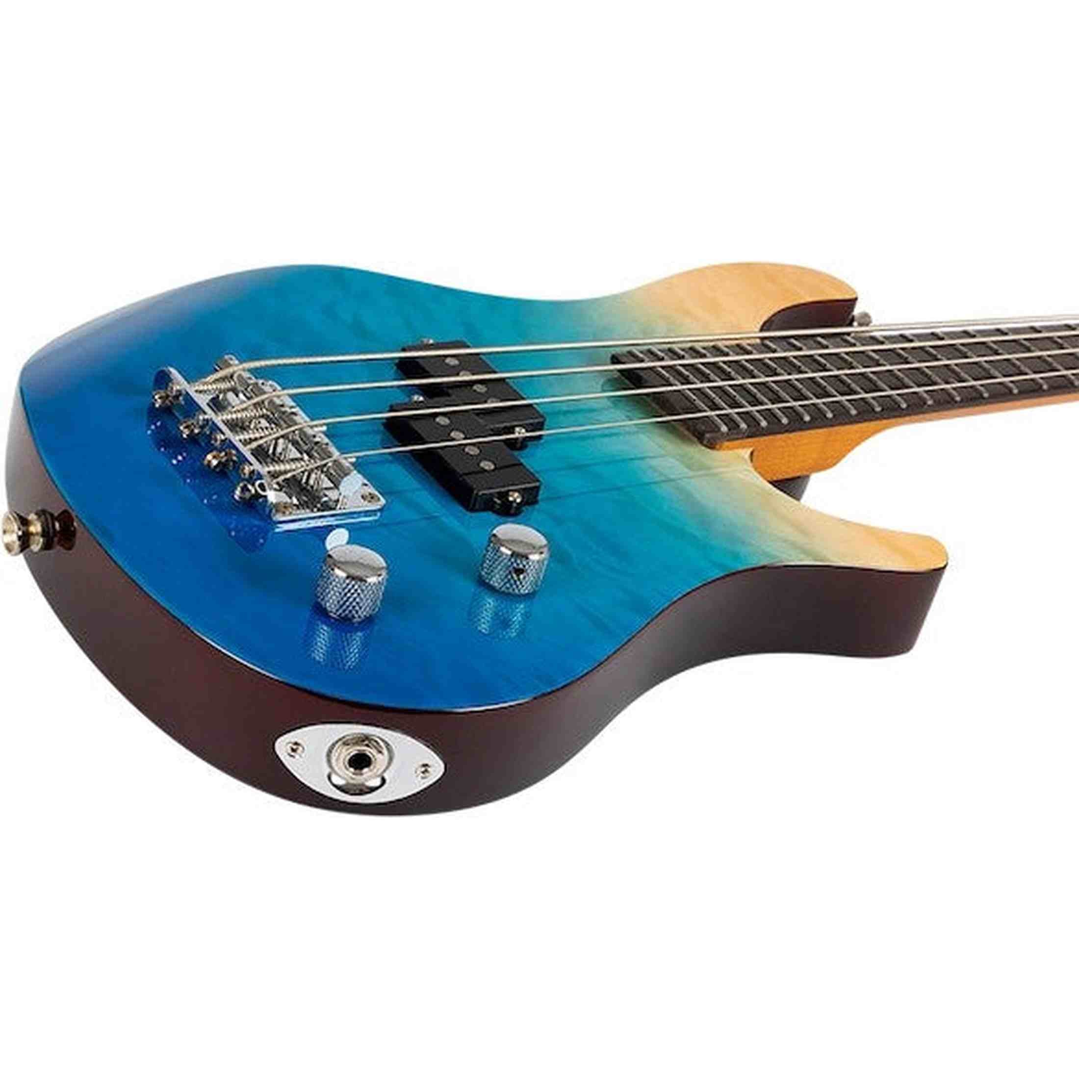 Flight Mini Bass TBL Elektrische Mini Bass Ukulele met Quilted Maple Top, Alnico 5 P-Style Pickup en Roasted Maple Hals