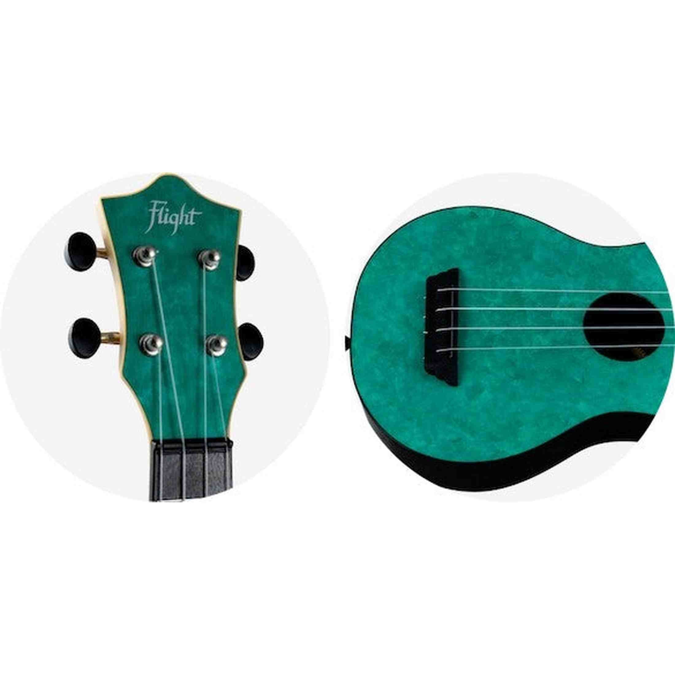Flight TUS-65 EMERALD Soprano Ukulele met Linden Top, ABS Body en Emerald Green Afwerking
