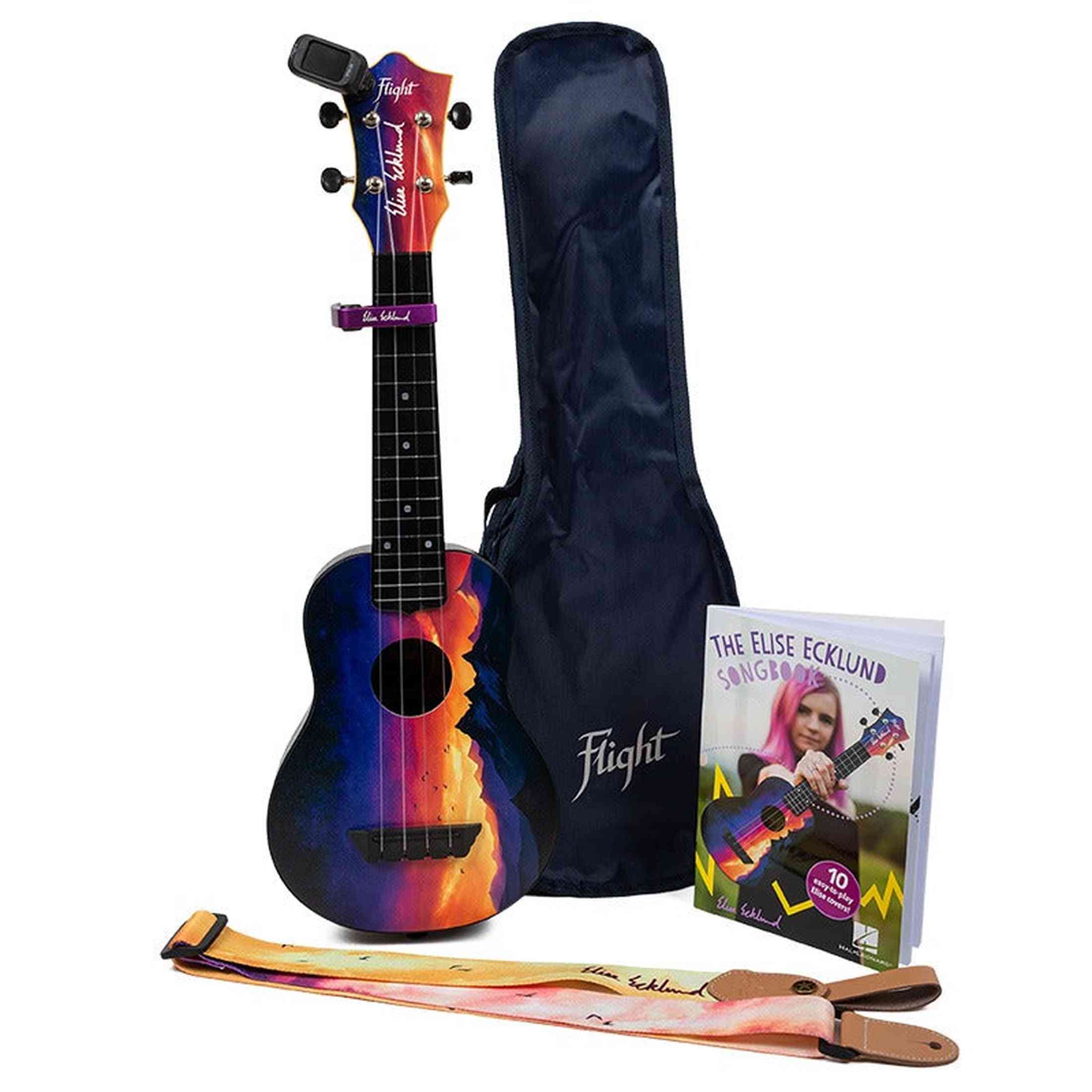Flight TUS-EE Sunset PACK Elise Ecklund Signature Soprano Ukulele Set met Tuner, Capo, Strap, Songbook en Gigbag
