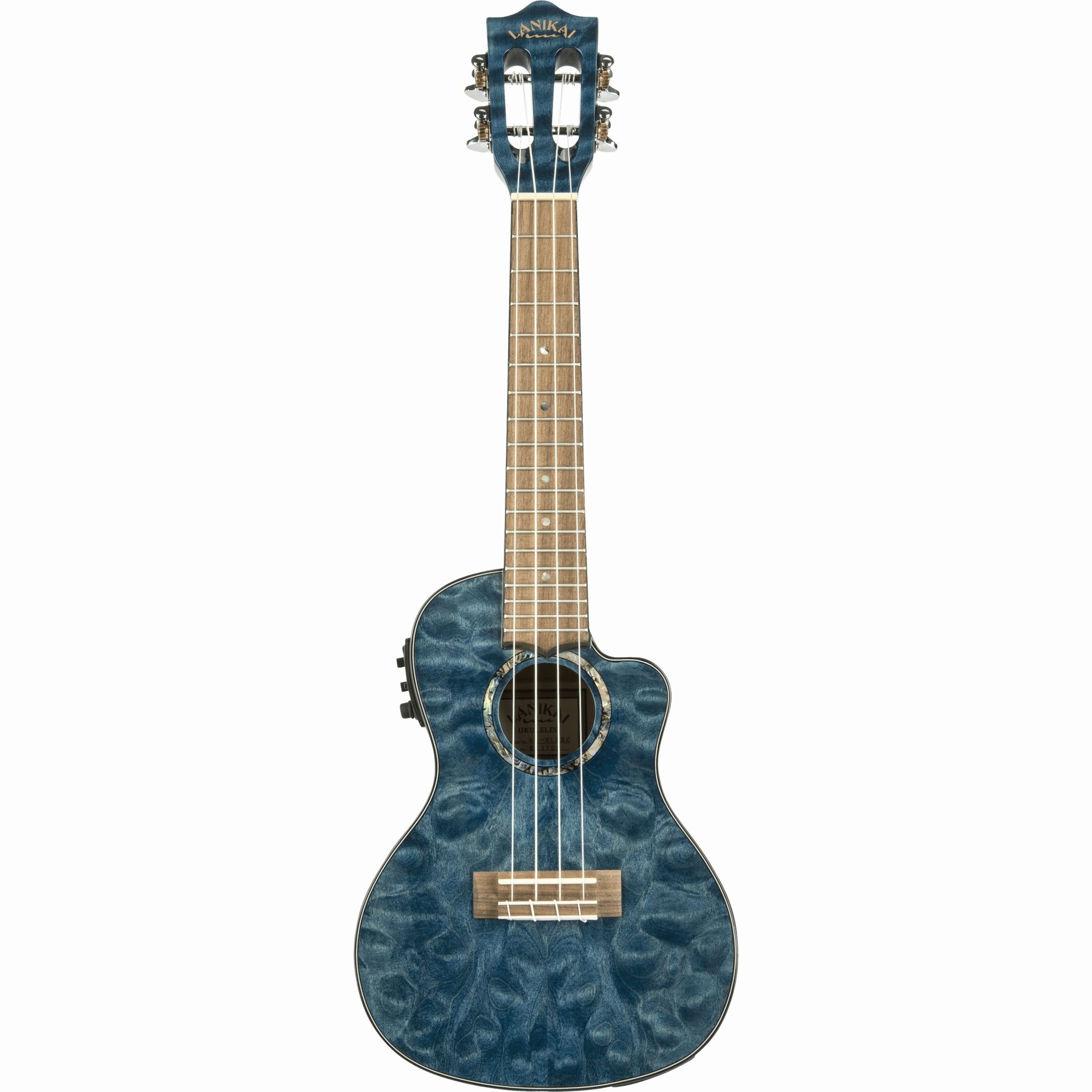 LANIKAI LKUQMBLCEC Concertukelele, Quilted Maple Serie, Blue Stain,Voorversterker