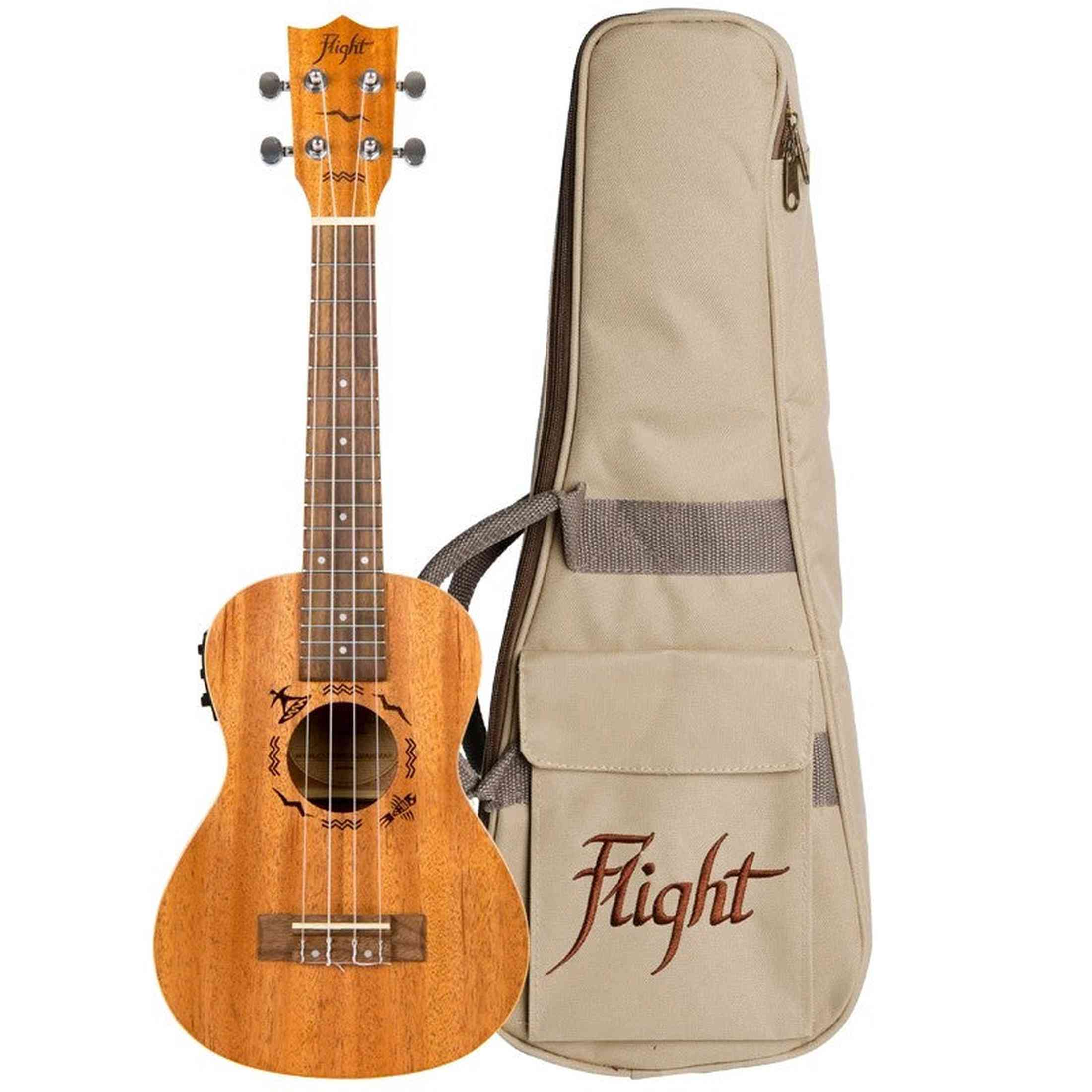 Flight DUC523 EQ MAH Elektrisch-Akoestische Concert Ukulele met Solid Mahogany Top, Pickup en Aquila Super Nylgut Snaren