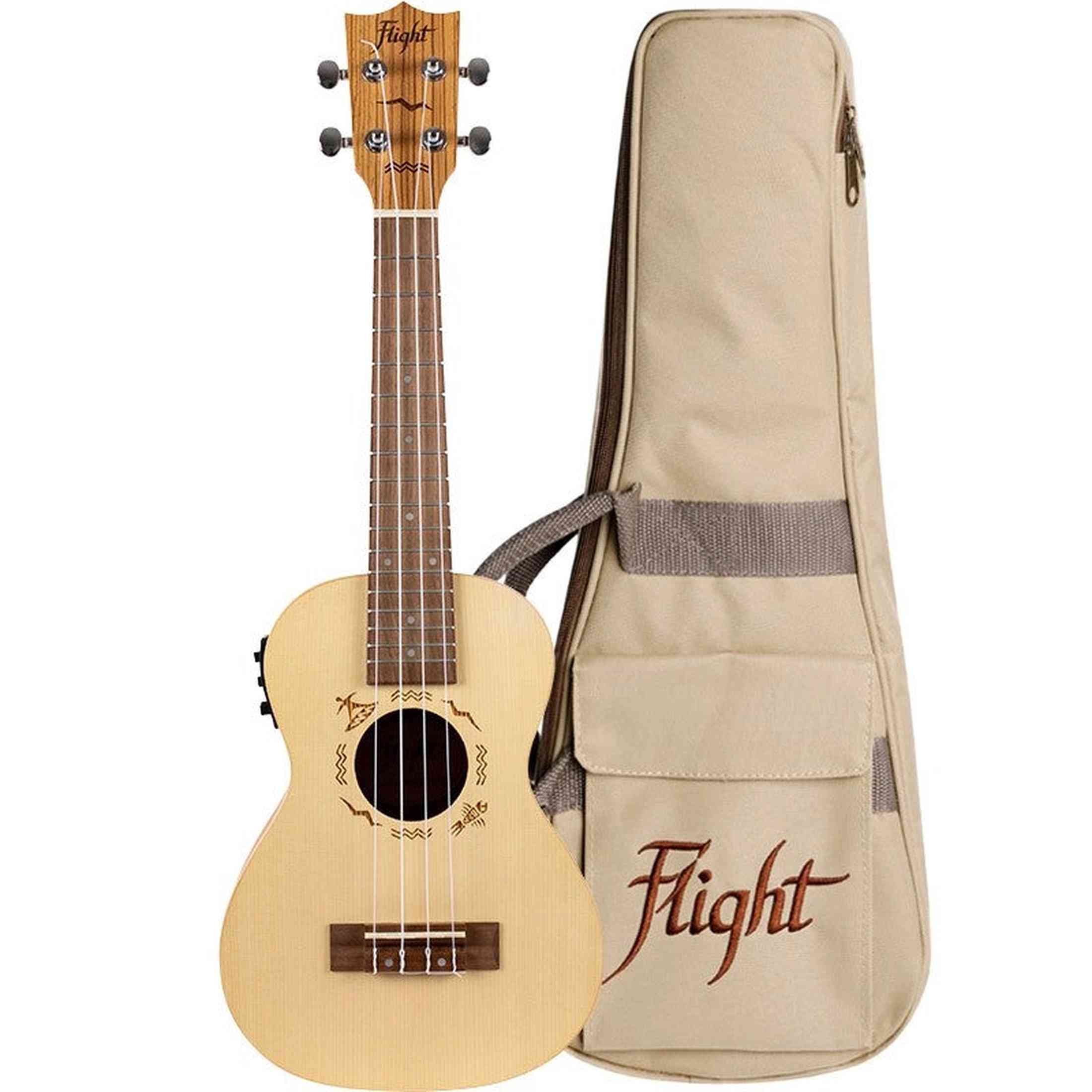 Flight DUC525 EQ SP/ZEB Elektrisch-Akoestische Concert Ukulele met Solid Spruce Top, Zebrawood Body, Pickup en Aquila Super Nylgut Snaren