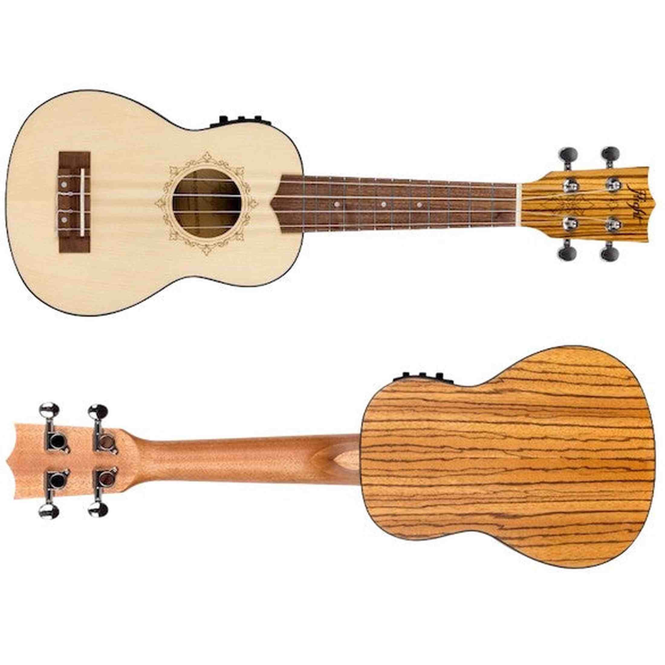Flight DUS320 EQ SP/ZEB Soprano Ukulele met Spruce Top, Zebrawood Body en Ingebouwde Pickup met Tuner