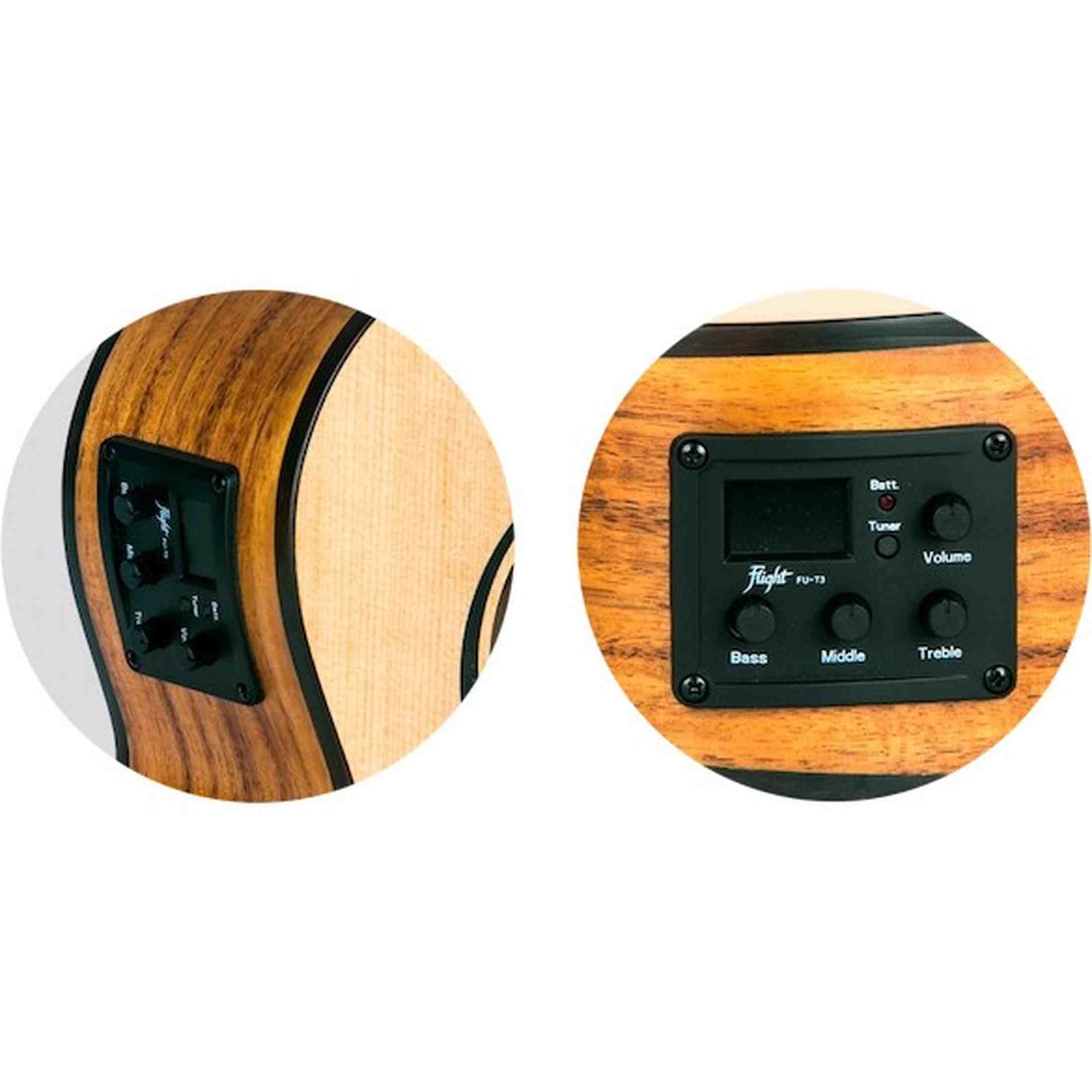 Flight DUS320 EQ SP/ZEB Soprano Ukulele met Spruce Top, Zebrawood Body en Ingebouwde Pickup met Tuner