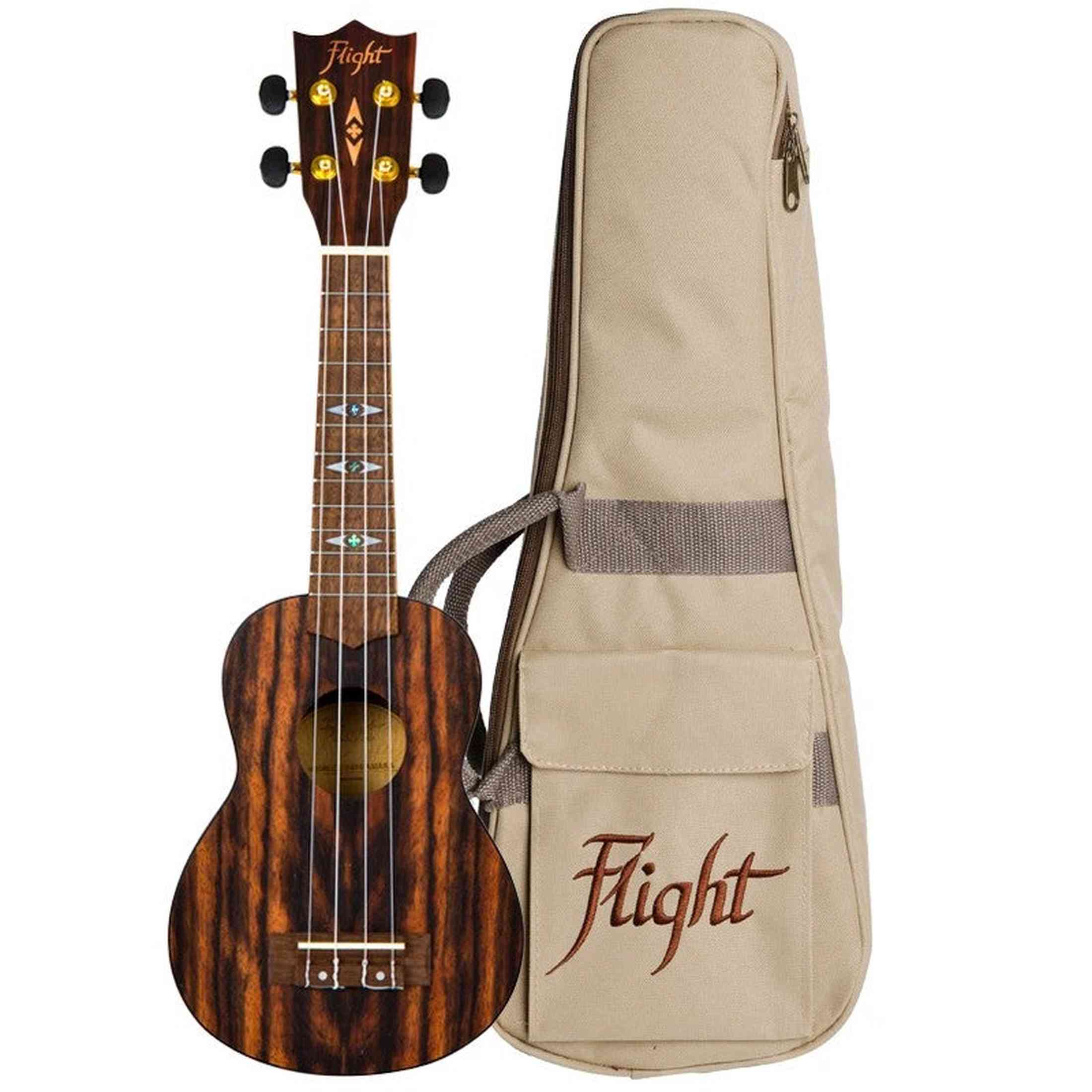 Flight DUS460 Amara Soprano Ukulele met Amara Body, Bone Topkam en Aquila Super Nylgut Snaren