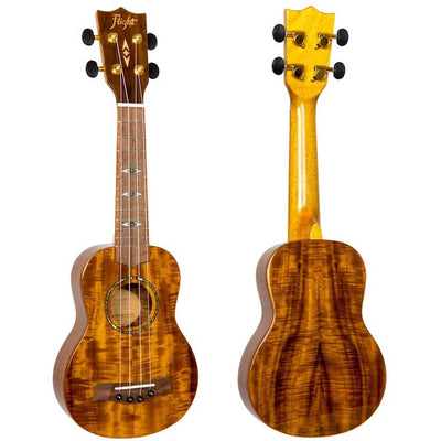 Flight DUS445 Acacia Soprano Ukulele met Gloss Acacia Body, Bone Topkam en Aquila Super Nylgut Snaren