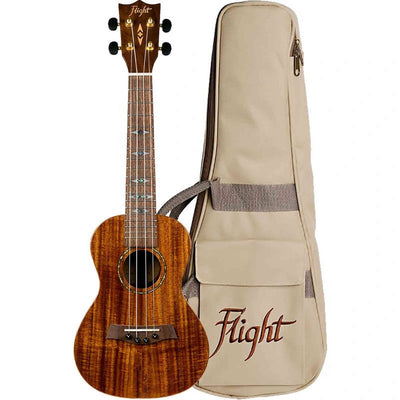 Flight DUC445 Acacia Concert Ukulele met Gloss Acacia Body, Bone Topkam en Aquila Super Nylgut Snaren