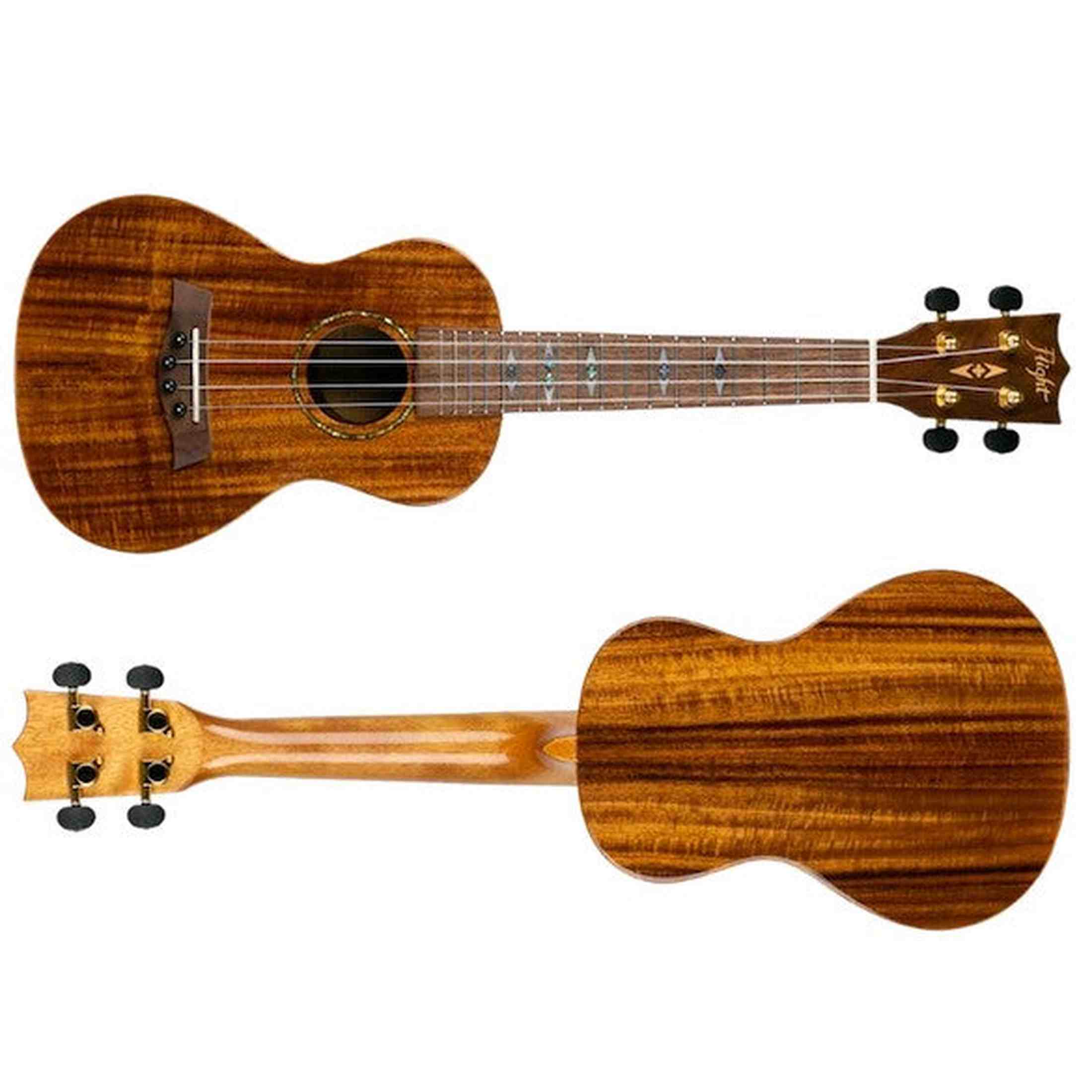 Flight DUC445 Acacia Concert Ukulele met Gloss Acacia Body, Bone Topkam en Aquila Super Nylgut Snaren