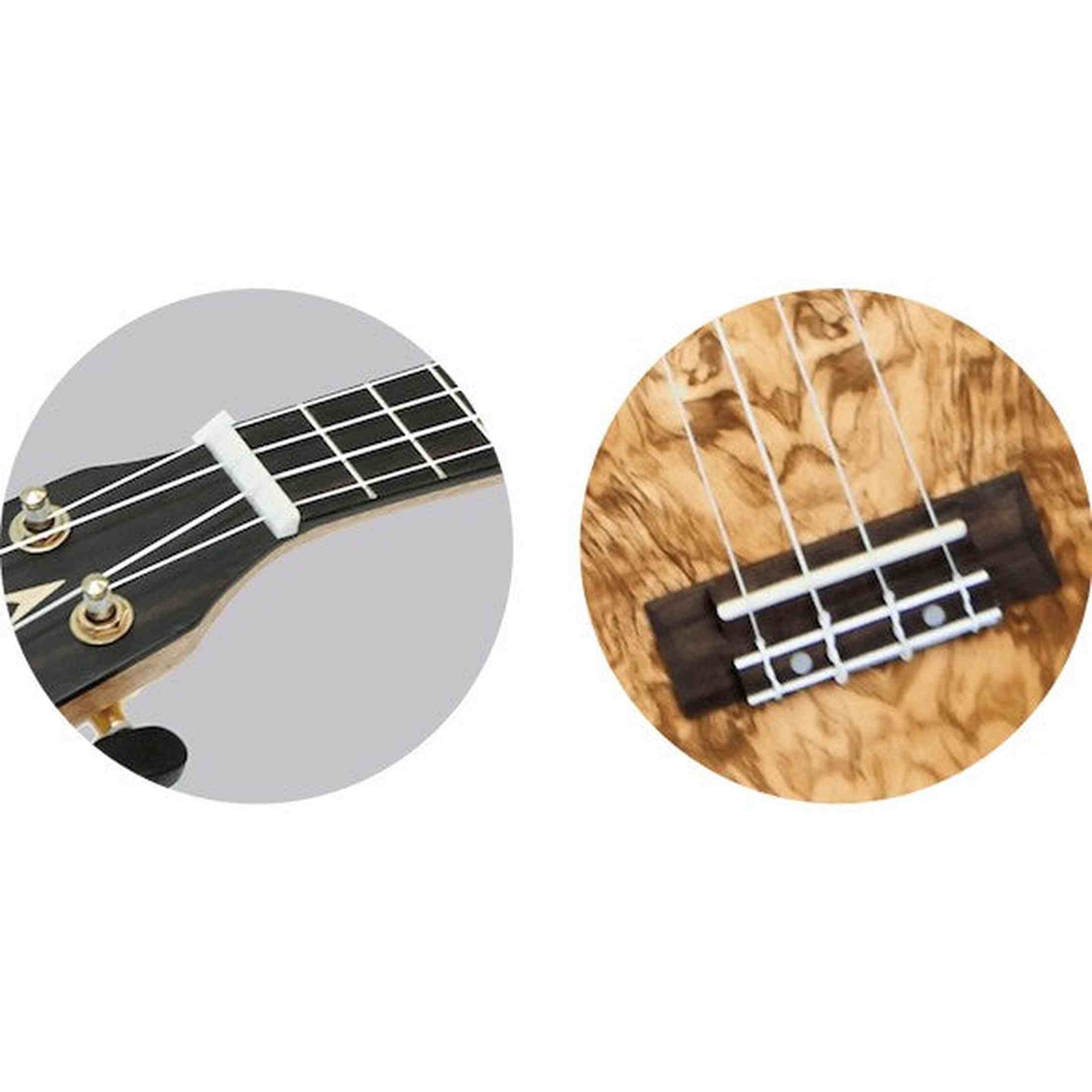 Flight DUS410 QA/QA Soprano Ukulele met Quilted Ash Body, Bone Topkam en Aquila Super Nylgut Snaren