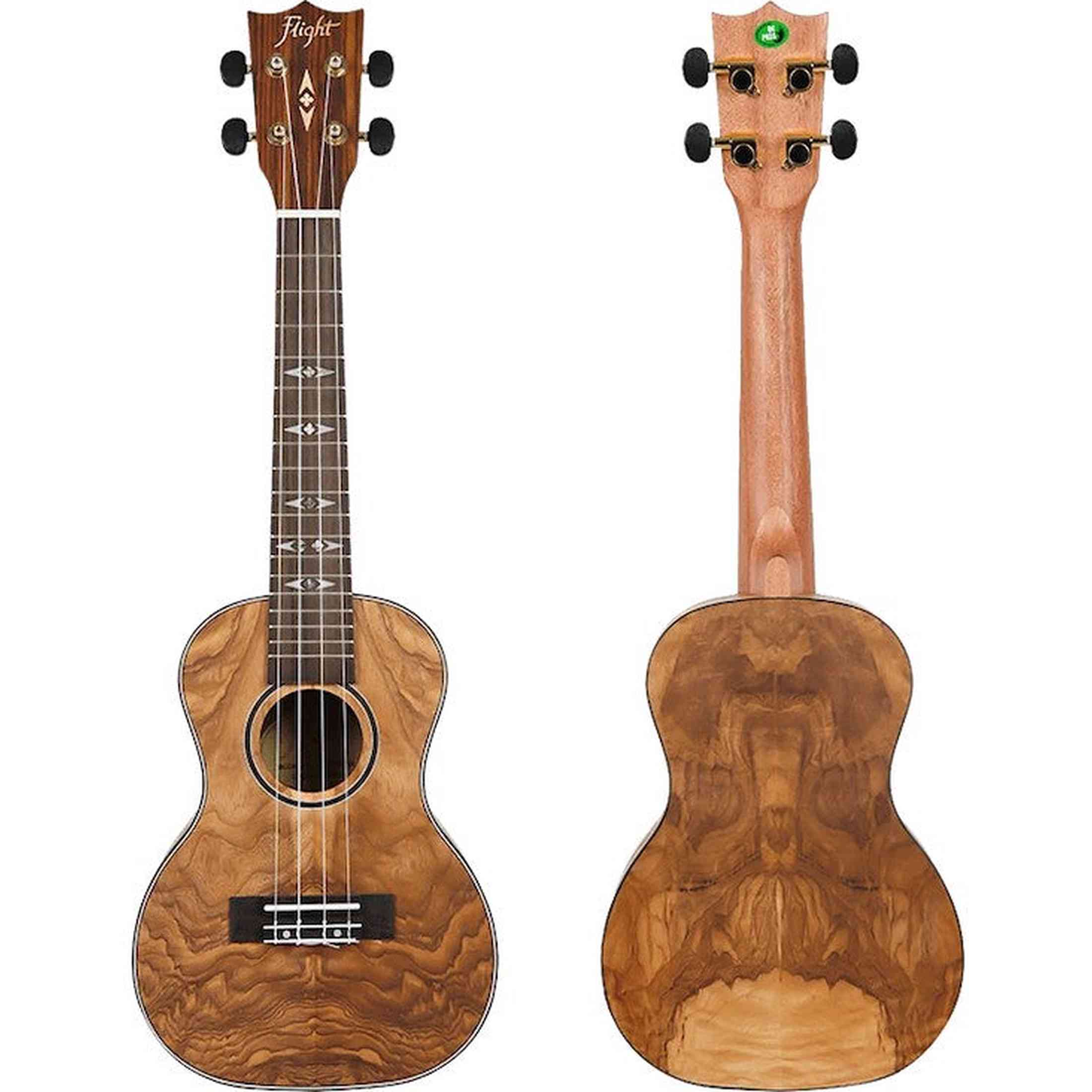 Flight DUC410 QA/QA Concert Ukulele met Quilted Ash Body, Bone Topkam en Aquila Super Nylgut Snaren