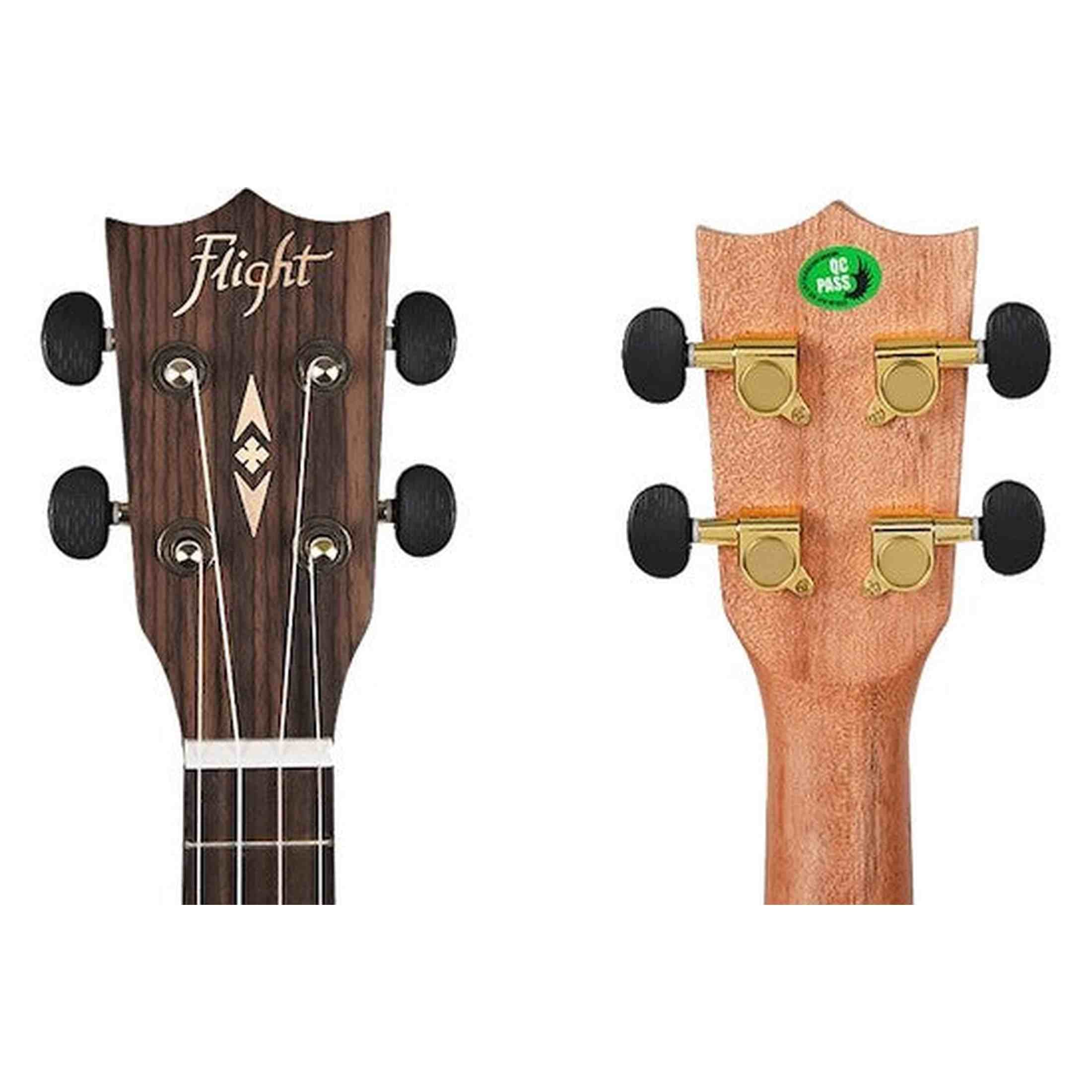 Flight DUC410 QA/QA Concert Ukulele met Quilted Ash Body, Bone Topkam en Aquila Super Nylgut Snaren