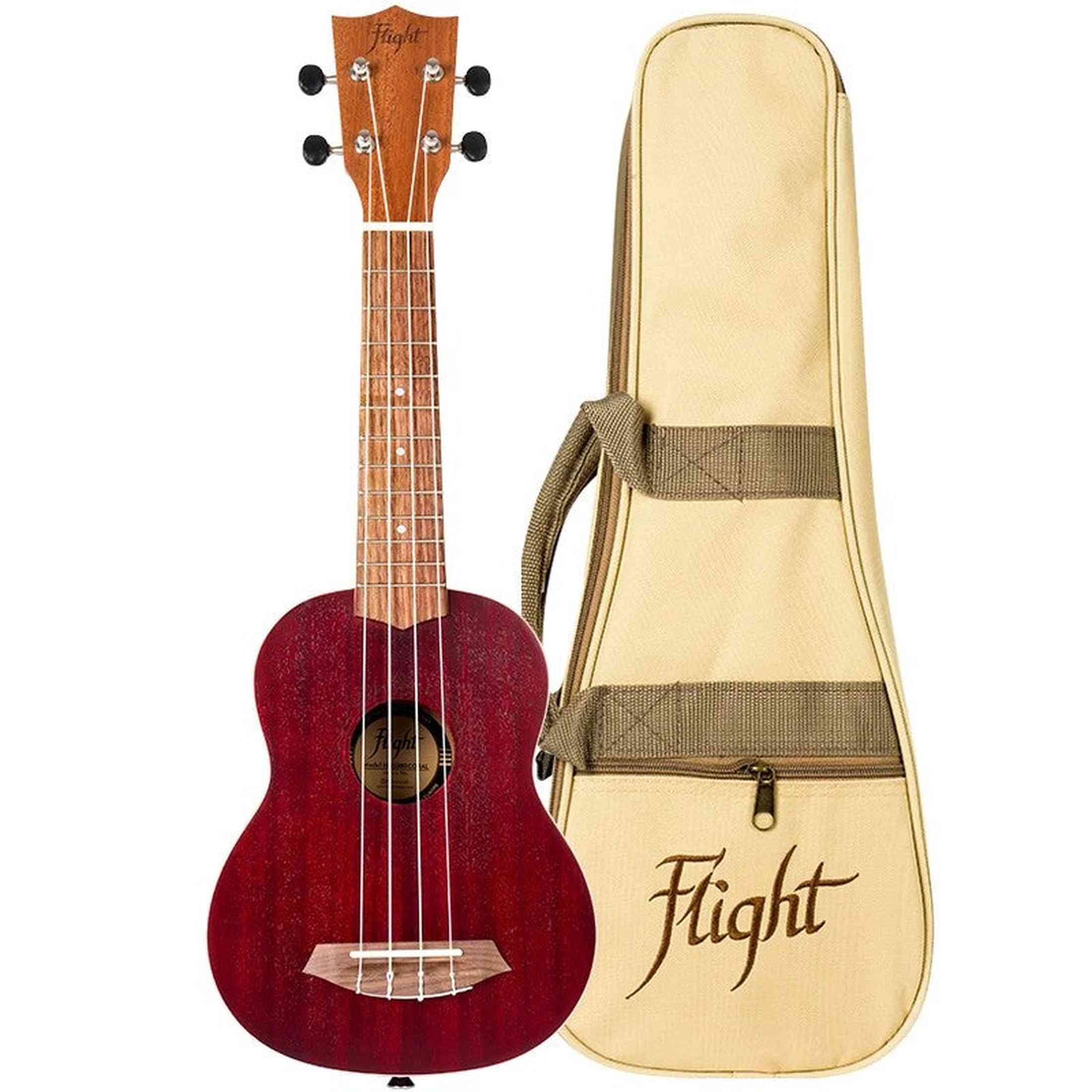 Flight NUS380 Coral Soprano Ukulele met Sapele Body, Walnut Toets, Bone Topkam en Flight Nylon Snaren