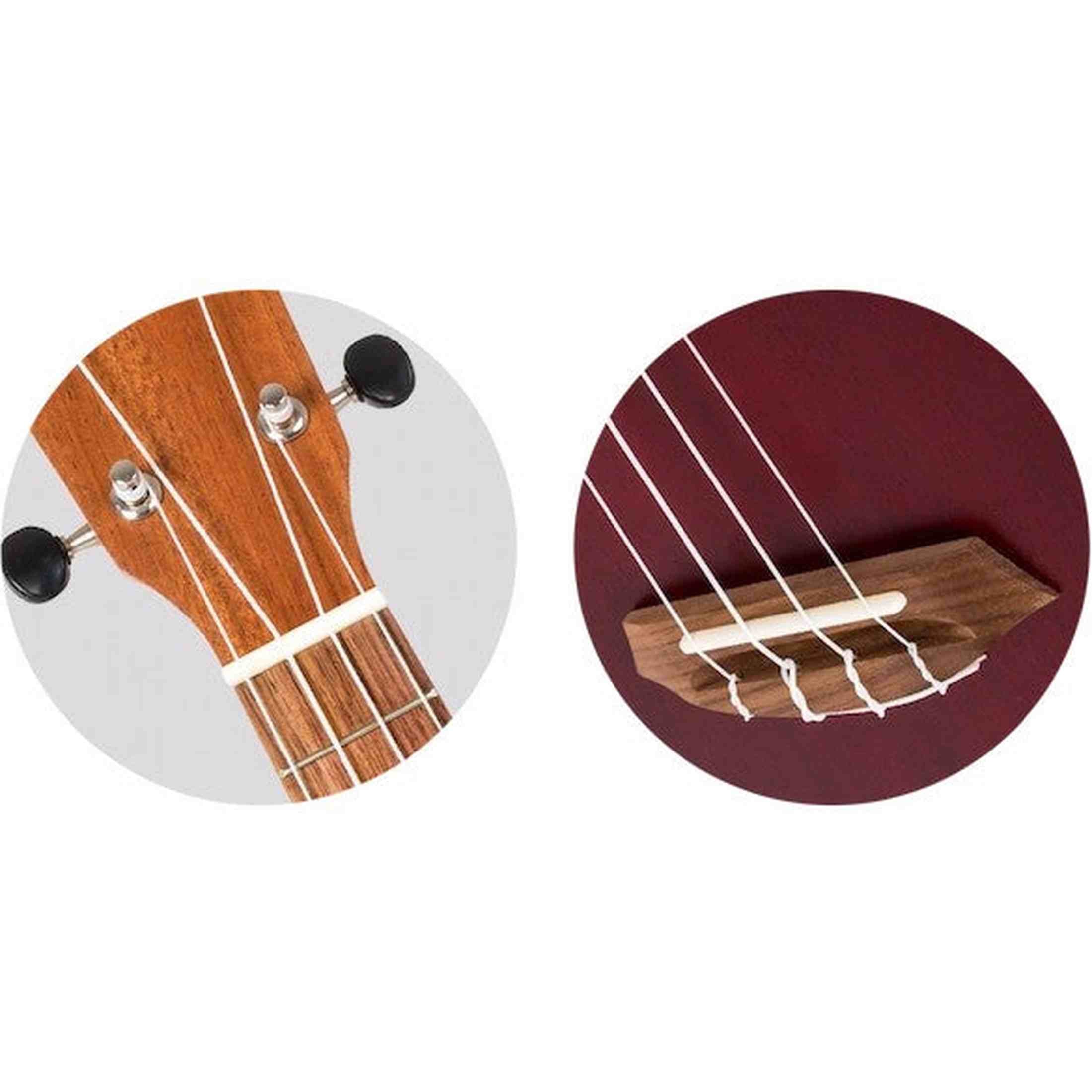 Flight NUS380 Coral Soprano Ukulele met Sapele Body, Walnut Toets, Bone Topkam en Flight Nylon Snaren