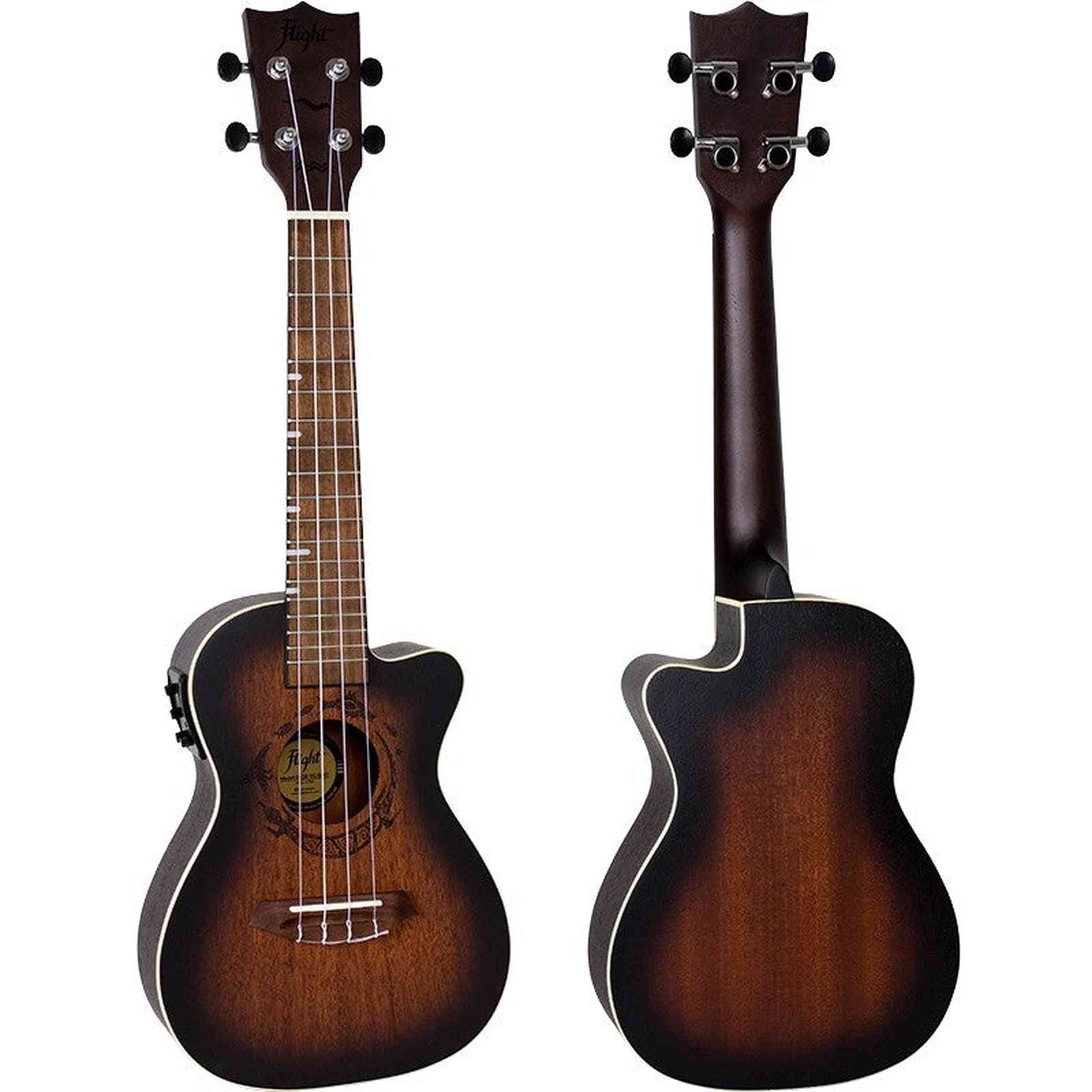 Flight DUC380 CEQ Amber Elektrisch-Akoestische Concert Ukulele met Cutaway, Mahogany Body, Pickup met EQ en Aquila Nylgut Snaren