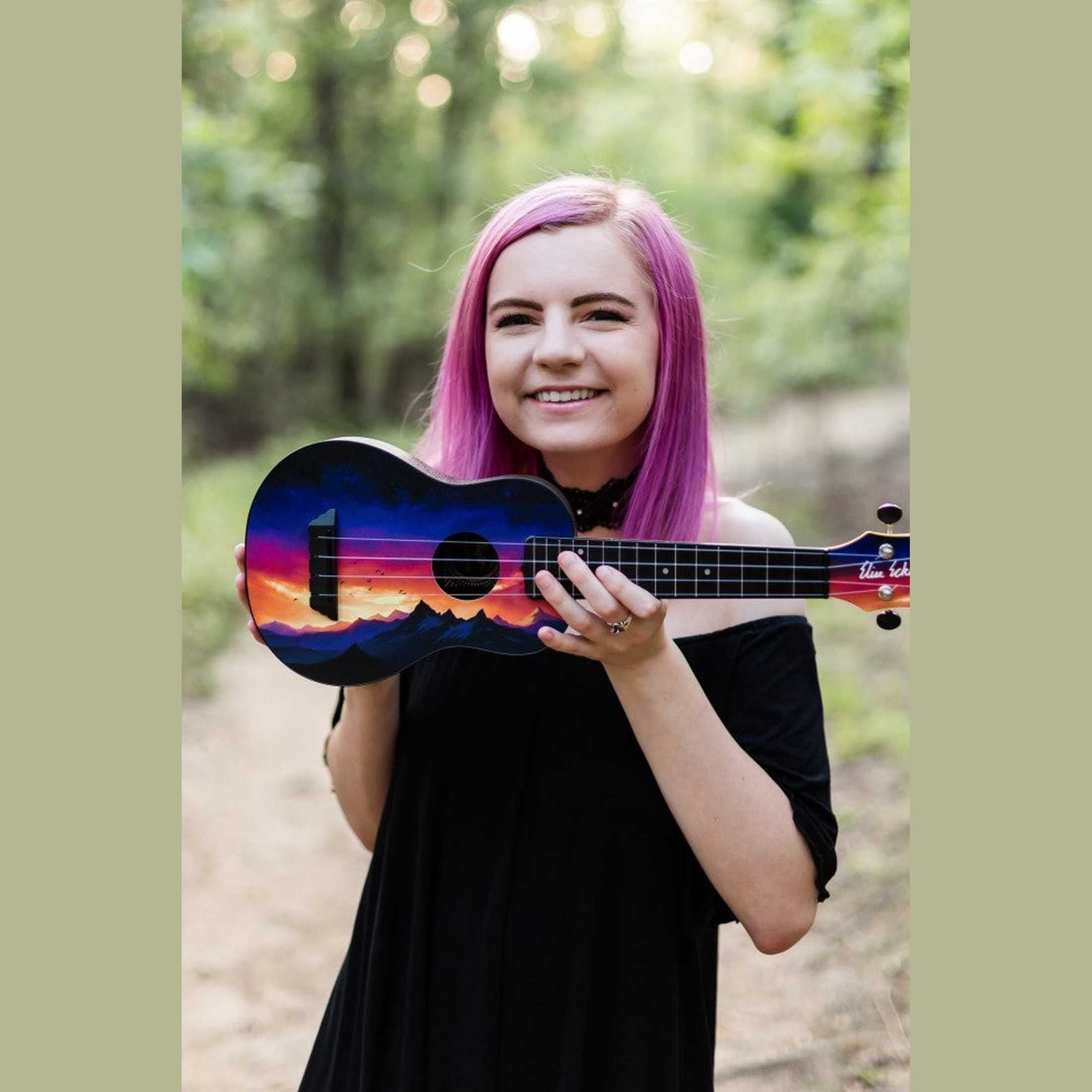Flight TUSL-EE Sunset Elise Ecklund Signature Soprano Longneck Ukulele met Linden Top, ABS Body en Aquila Sugar Snaren