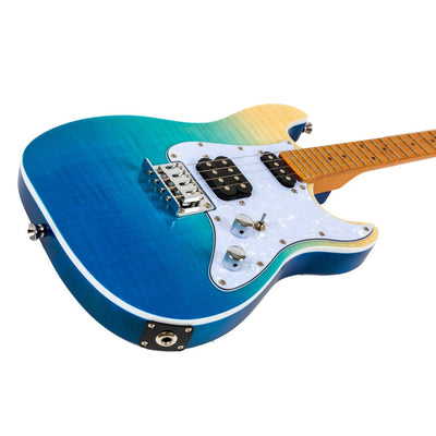 Flight Pathfinder Tenor TBL Elektrische Tenor Ukulele met Flame Maple Top en Transparent Blue Afwerking