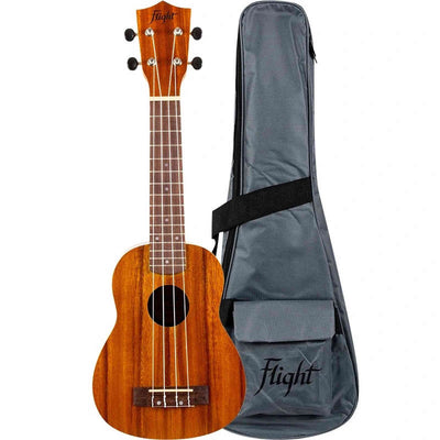 Flight NUS250 Soprano Ukulele met Gelamineerd Acacia Body, 38 mm Topkam en Gigbag