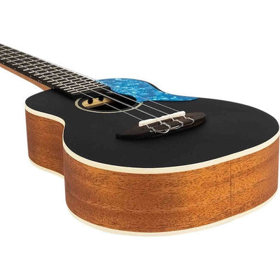 Flight Iris Concert BK Ukulele met Solid Spruce Top, Mahogany Body en Zwarte Afwerking