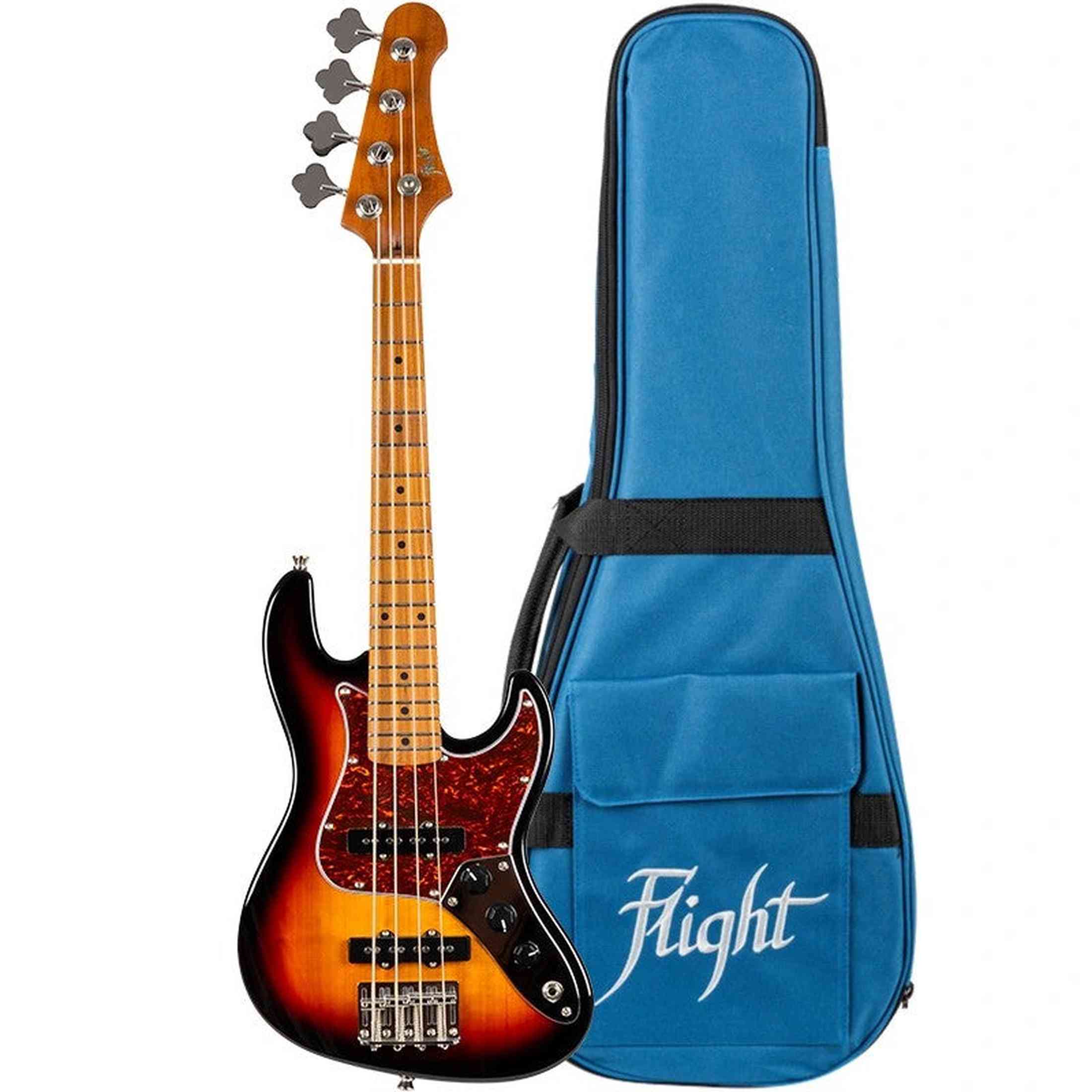 Flight Mini JB Bass SB Elektrische Mini Bas Ukulele Sunburst met Alnico 5 Pickups en Roasted Maple Hals