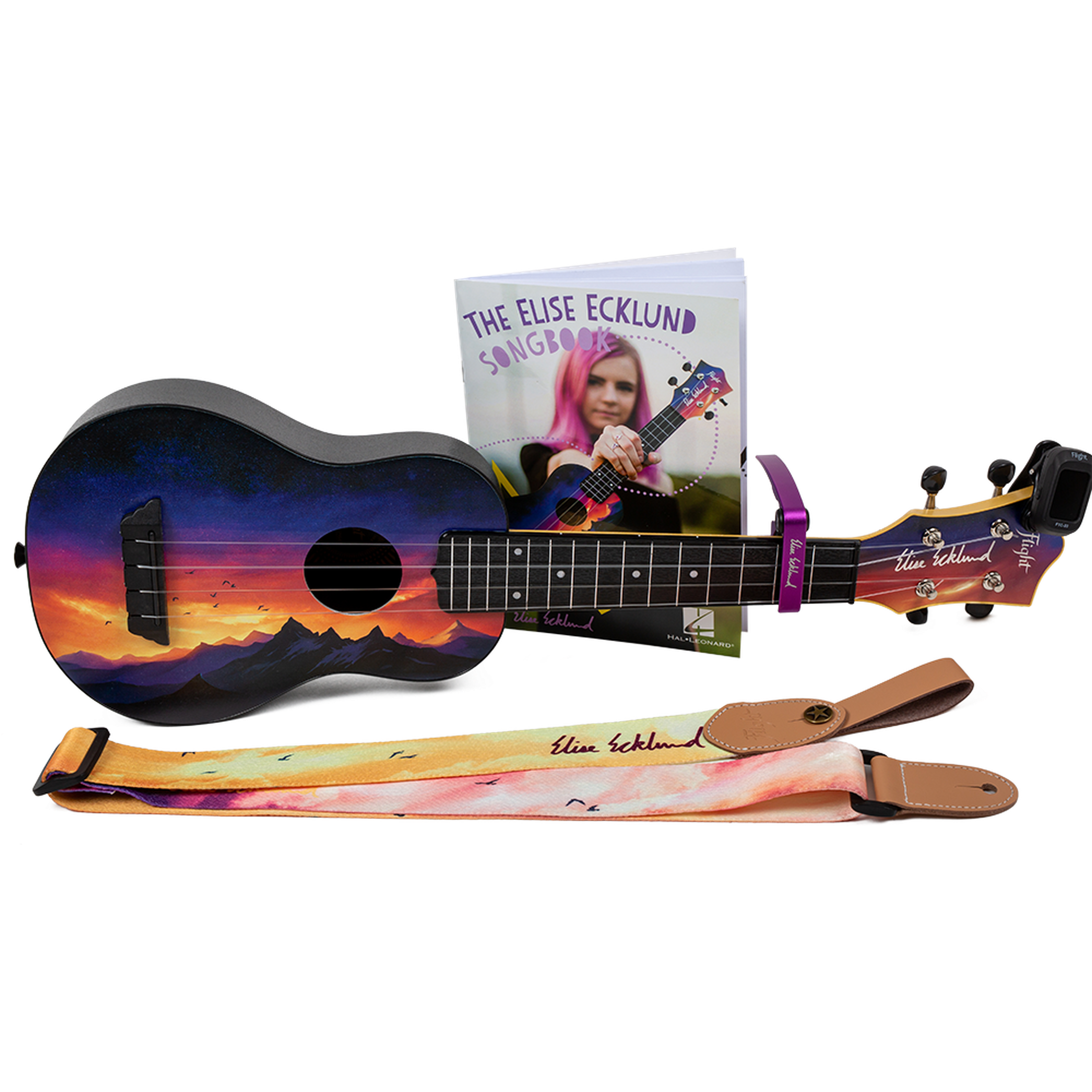 Flight TUS-EE Sunset PACK Elise Ecklund Signature Soprano Ukulele Set met Tuner, Capo, Strap, Songbook en Gigbag