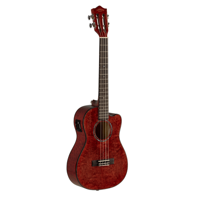 LANIKAI LKUQM-RDCEB Baritonukulele, Quilted Maple Serie, Red, Cutaway, Preamp, Sof