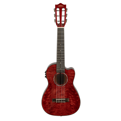 LANIKAI LKUQM-RDCEG Guitarlele, Quilted Maple Serie, Red, Cutaway, Preamp, Softcas