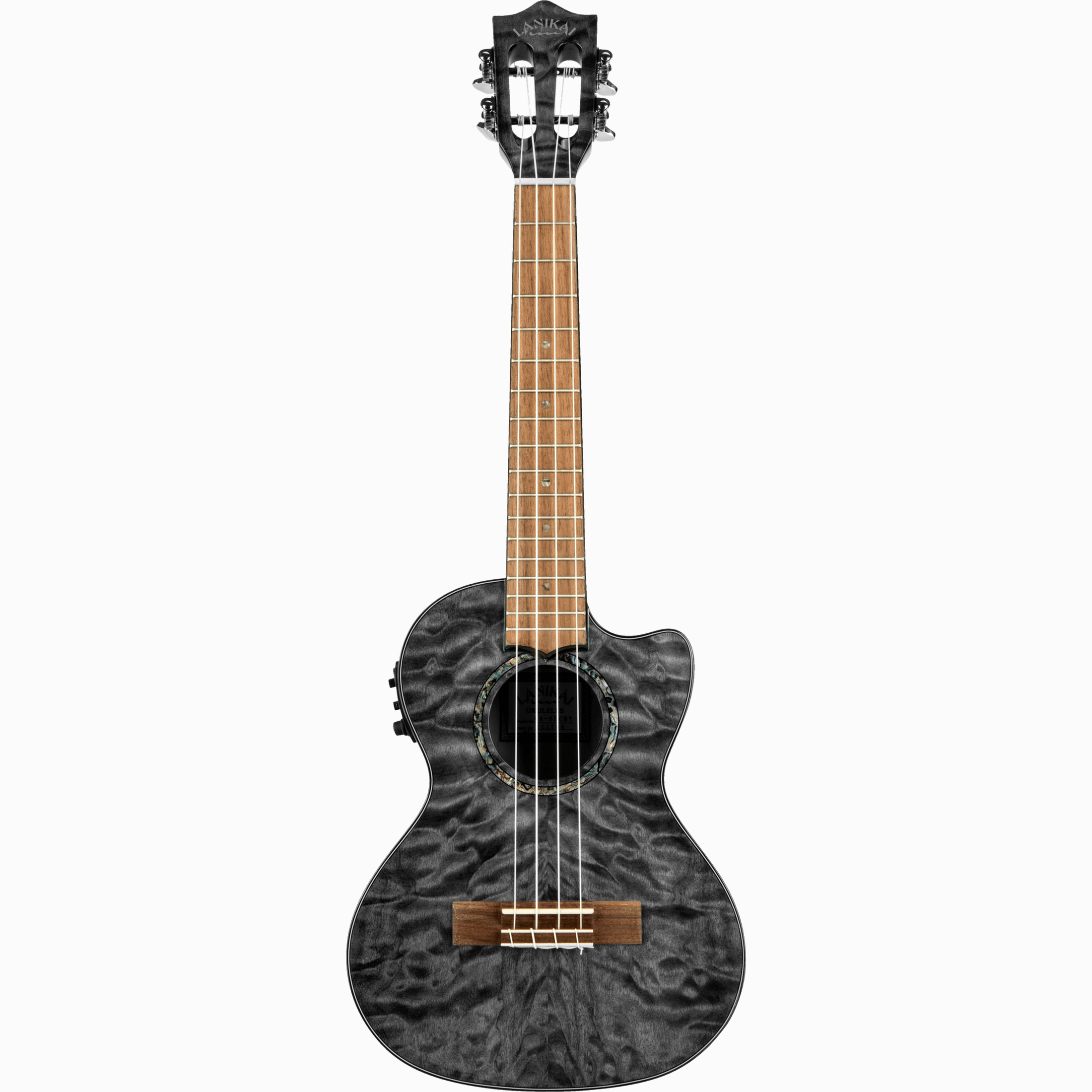 LANIKAI LKUQMBKCET Tenorukelele, Quilted Maple Serie, Black Stain, Voorversterker